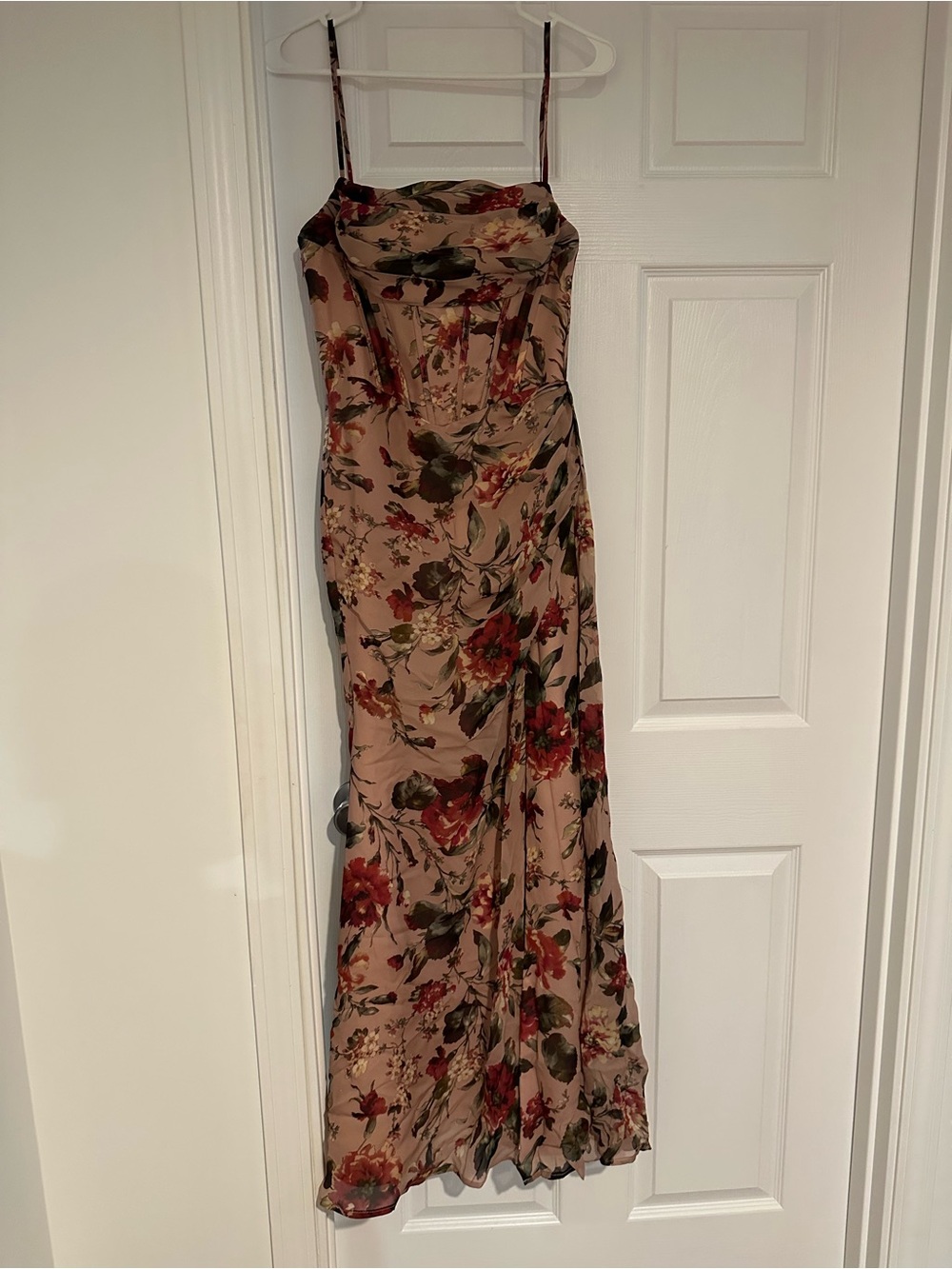 Floral Slip Maxi Dress in Beige with Side Slit - Picture 5 of 6